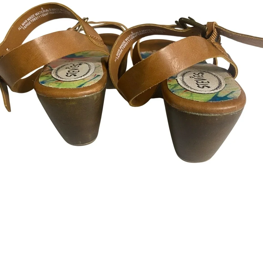 Steve Madden Stevies Groovy Sandals Girls Size 4 Brown Strap‎ Faux Leather